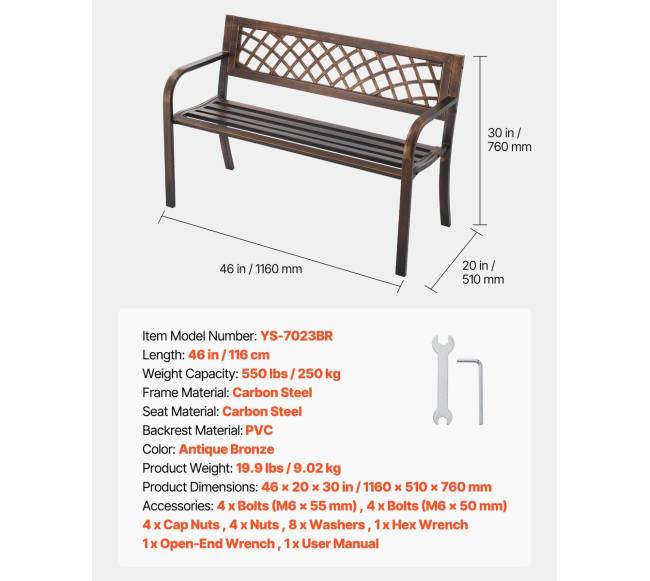 lauko suoliukas 116 cm metalinis rėmas6
