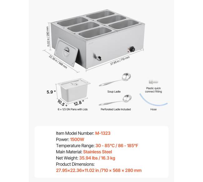 Kompaktiškas maisto šildytuvas, 6 indai6