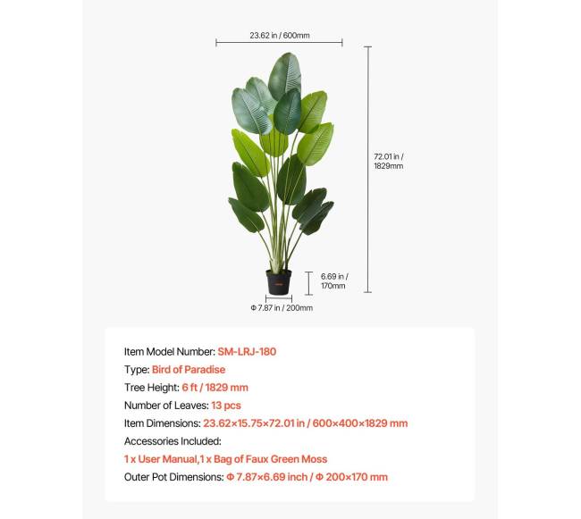 1829 mm rojaus paukščio dirbtinis medis su vazonu6