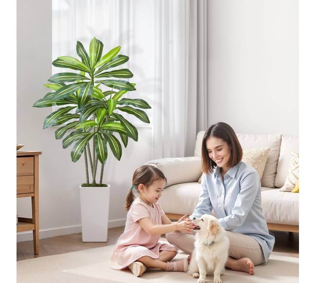 dracenos dirbtinis augalas su baltu vazonu7