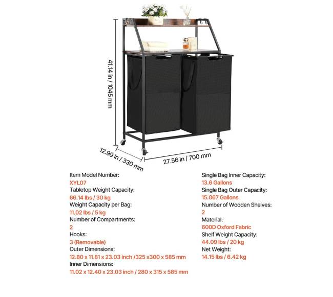 Dviaukštė skalbinių rūšiuoklė su ratukais6