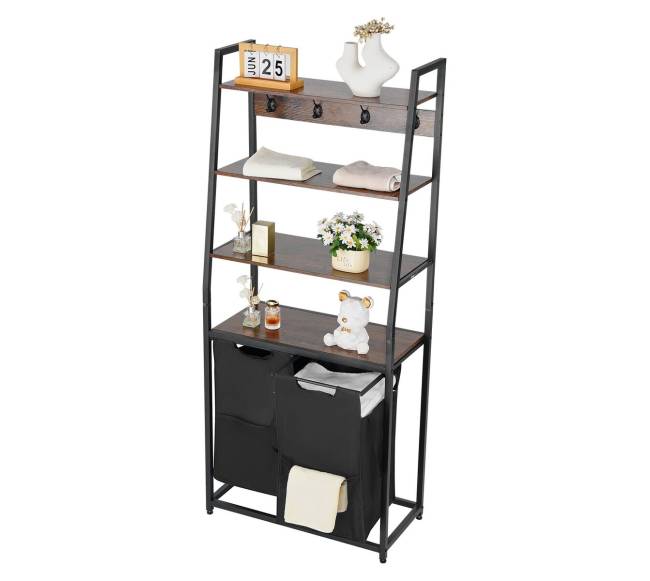 4 lygių skalbinių rūšiuoklė su lentynomis ir kabliais0