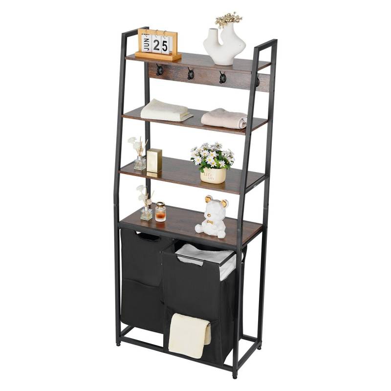 4 lygių skalbinių rūšiuoklė su lentynomis ir kabliais0