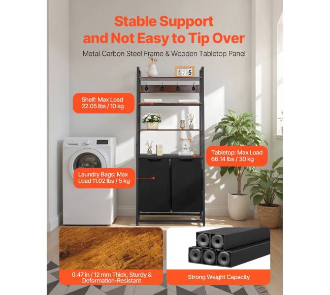 4 lygių skalbinių rūšiuoklė su lentynomis ir kabliais1