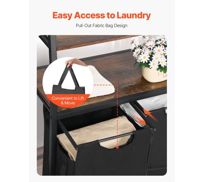 4 lygių skalbinių rūšiuoklė su lentynomis ir kabliais3