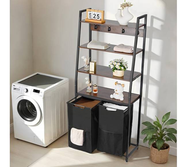 4 lygių skalbinių rūšiuoklė su lentynomis ir kabliais7