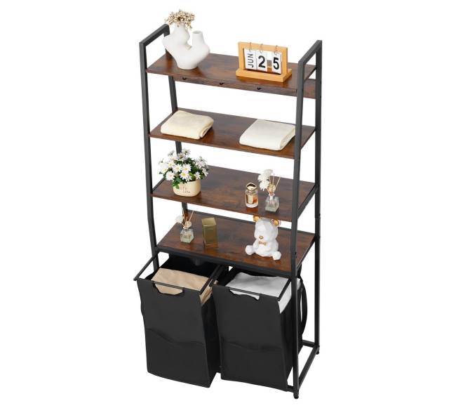 4 lygių skalbinių rūšiuoklė su lentynomis ir kabliais8