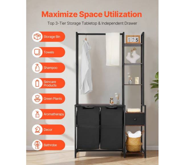 3 aukštų skalbinių rūšiuoklis su lentynomis5