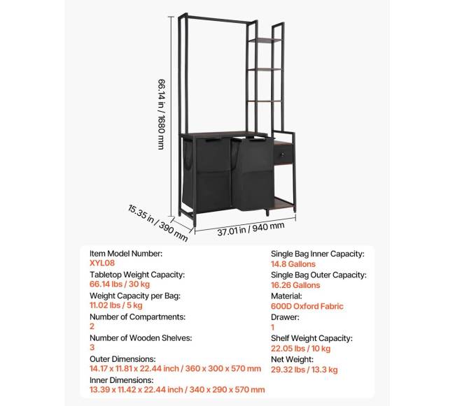 3 aukštų skalbinių rūšiuoklis su lentynomis6