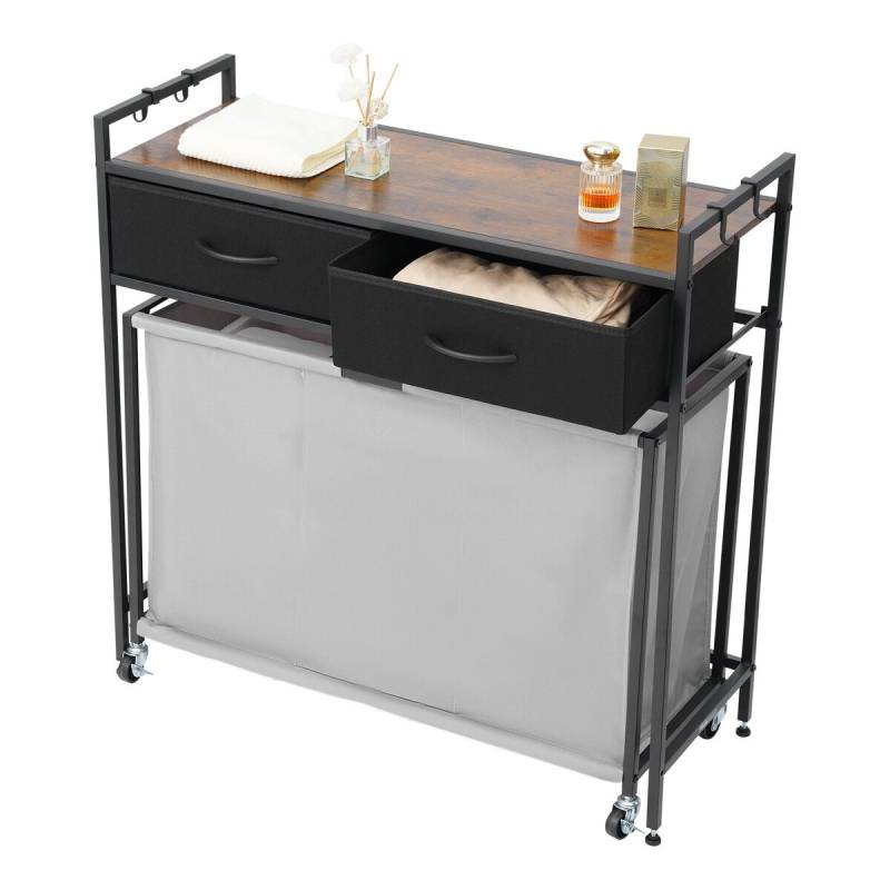 3 dalių skalbinių rūšiavimo vežimėlis su stalčiais0