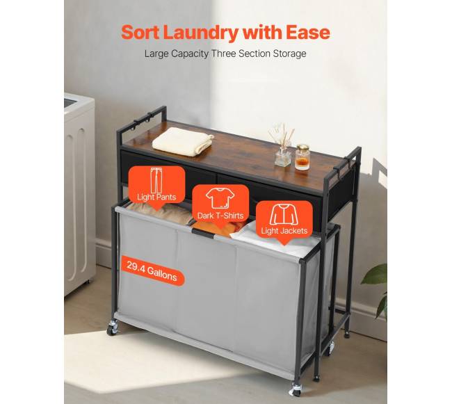 3 dalių skalbinių rūšiavimo vežimėlis su stalčiais2