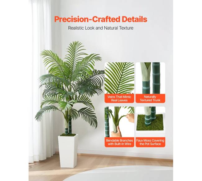 Dirbtinis arekos palmės medis su baltu vazonu1