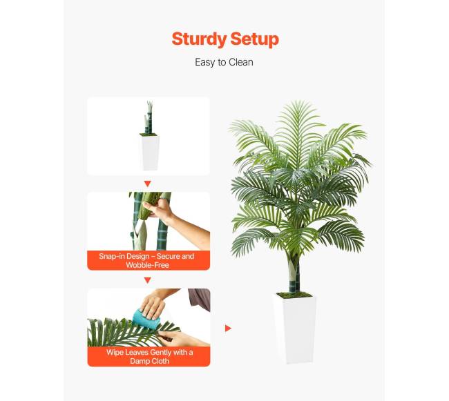 Dirbtinis arekos palmės medis su baltu vazonu3