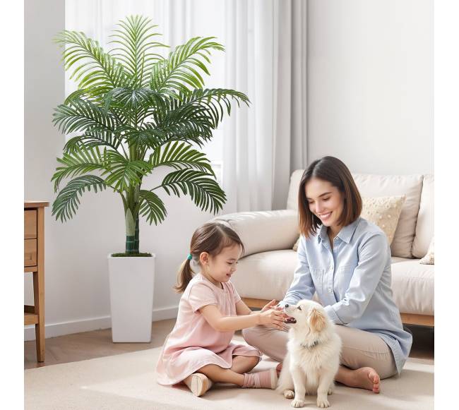 Dirbtinis arekos palmės medis su baltu vazonu7