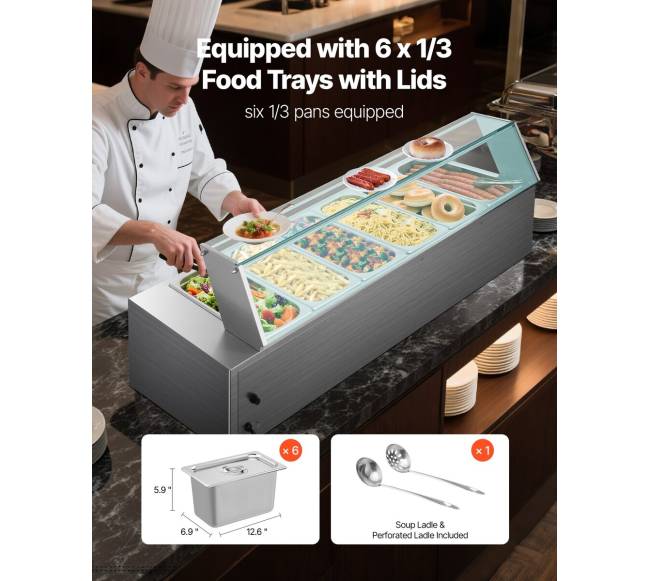 Komercinė maisto šildytuvė su 6 indais2