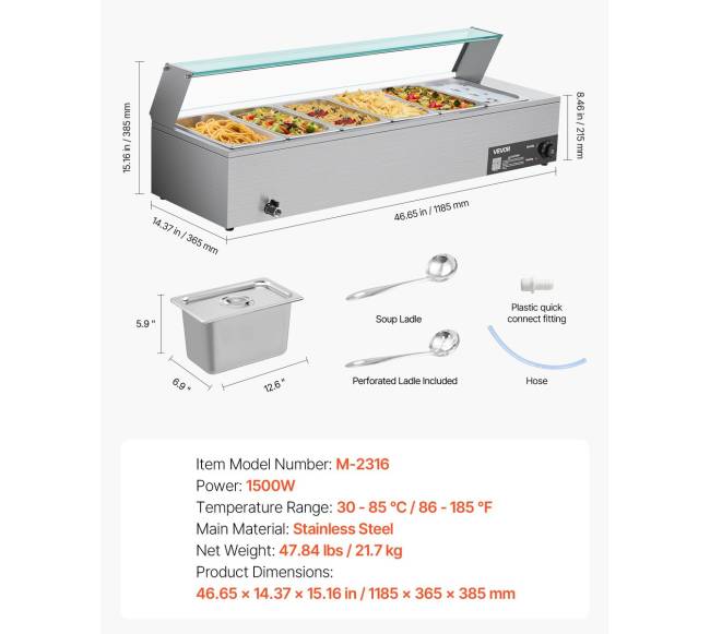 Komercinė maisto šildytuvė su 6 indais6