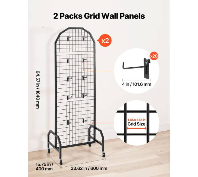 2 vnt. 600 x 1640 mm tinklinė sienelė su ratukais ir kabliukais1