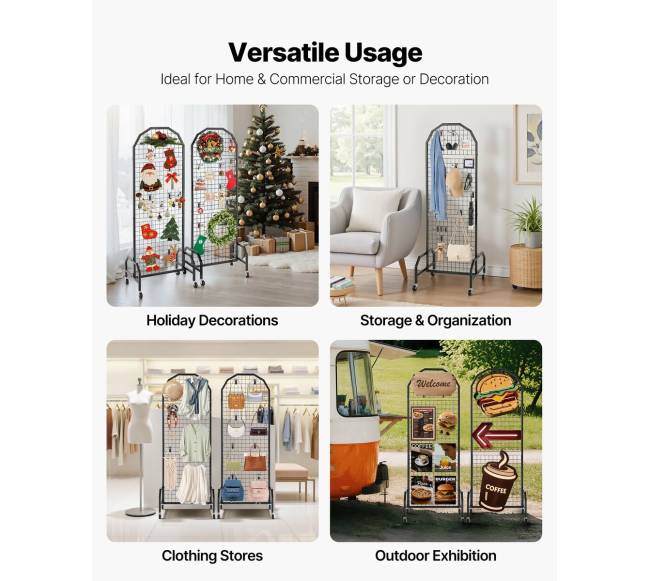 2 vnt. 600 x 1640 mm tinklinė sienelė su ratukais ir kabliukais5