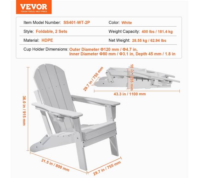 Plastikinės adirondako kėdės komplektas x2 sulankstomos6