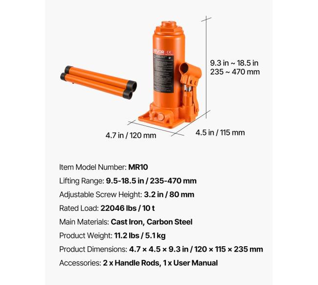 Hidraulinis butelinis domkratas automobiliams 10 t6