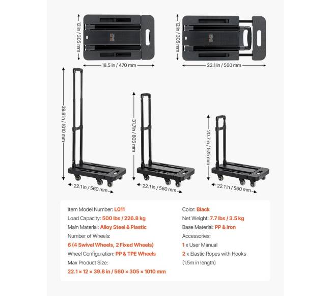 Sulankstomas vežimėlis 226.8 kg kroviniams6