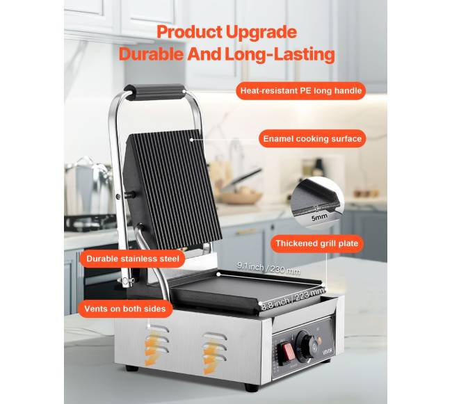 Kompaktiška panini grilio presas su plokštuma 22x23 cm2