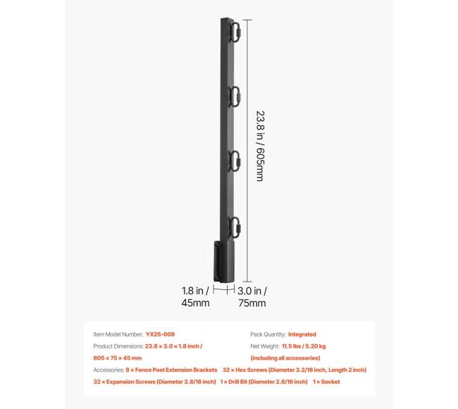 Tvoros praplėtimo rinkinys, 8 vnt, 60,5 cm6