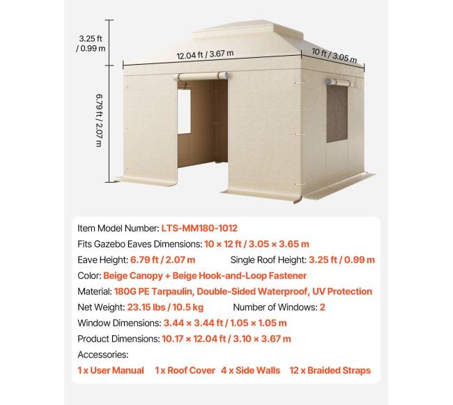 Žiemos pavėsinės uždangalas 3.05 x 3.65 m kietiems stogams6