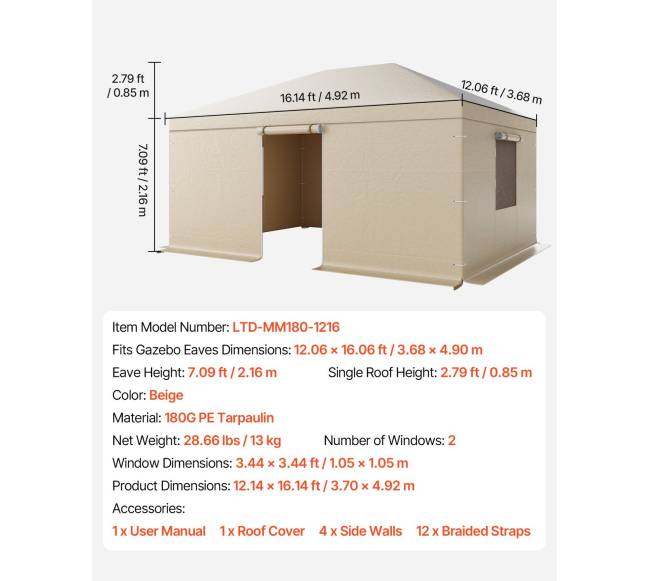 Žiemos pavėsinės uždangalas 3,68 x 4,9 m kietviršiui6