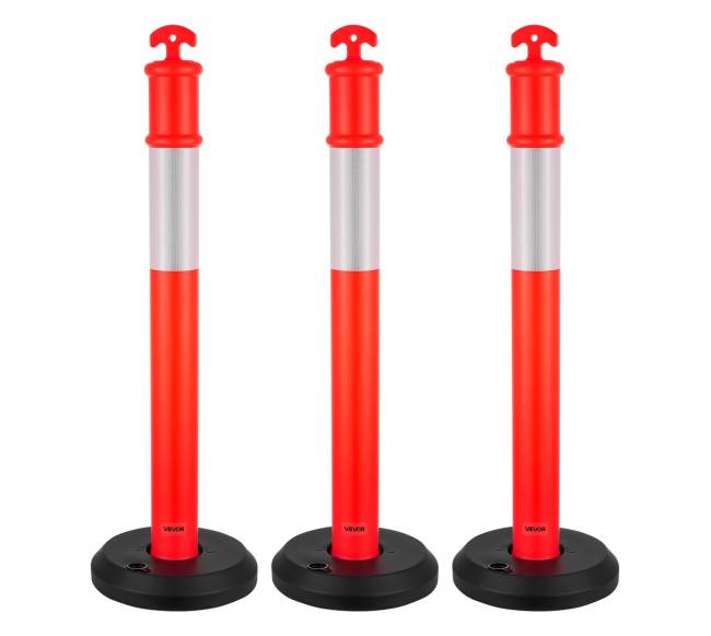 3 raudoni eismo žymekliai su užpildomu pagrindu0