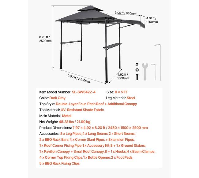 Grilis pavėsinei, 2.43 x 1.5 m, dvigubas stogas6