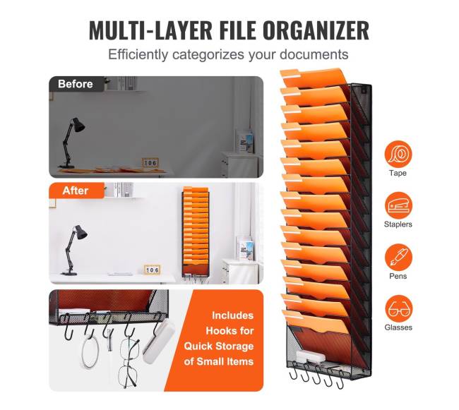 Sieninė dokumentų lentyna su 16 kišenių2