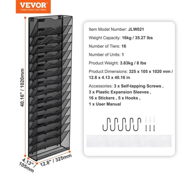 Sieninė dokumentų lentyna su 16 kišenių6