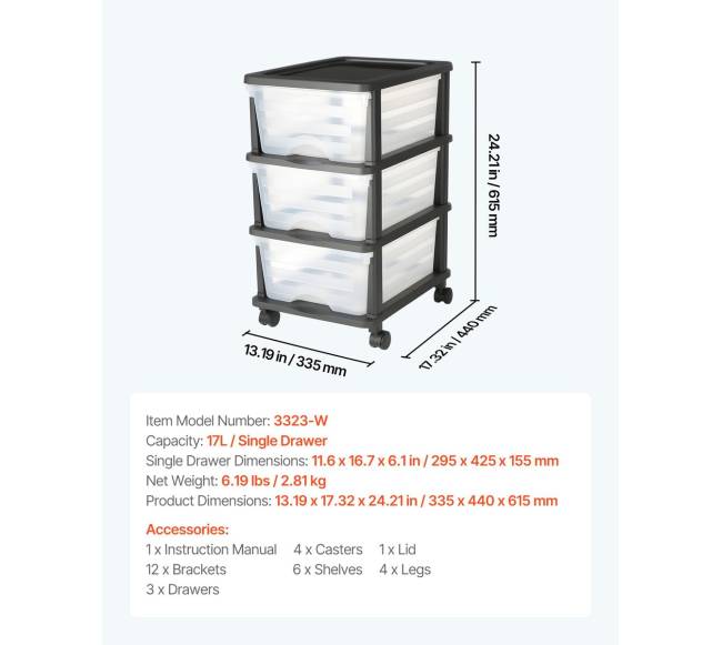 Plastikinis stalčių vežimėlis su ratukais6