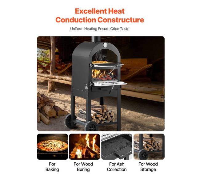 Lauko malkinė picų krosnelė su 2 ratukais2