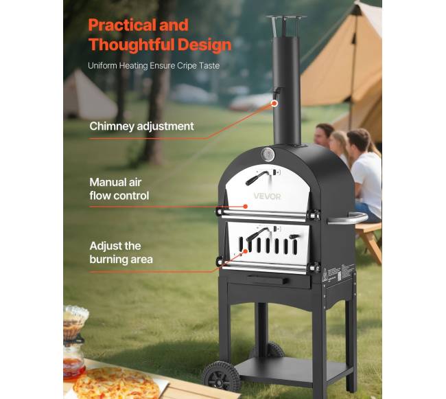 Lauko malkinė picų krosnelė su 2 ratukais3