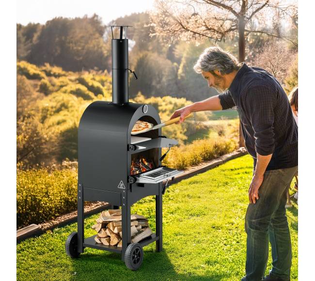 Lauko malkinė picų krosnelė su 2 ratukais7