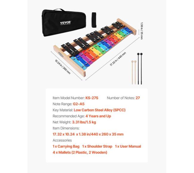 Glockenspiel ksilofonas, 27 natų6