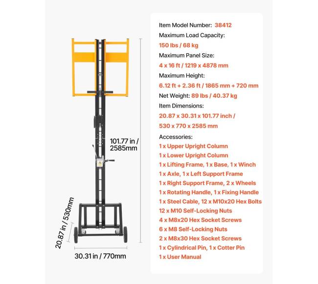 Gipso plokščių keltuvas su ratukais, geltonas6