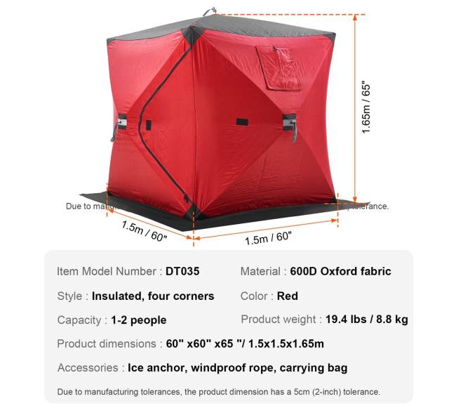 Nešiojama ledo žvejybinė palapinė, 1-2 asmenys6