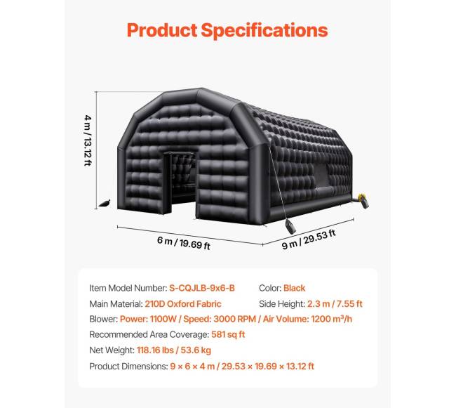 Pripučiama naktinė palapinė 9 x 6 x 4 m6