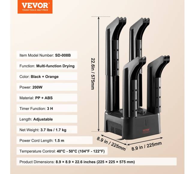Nuimamas batų džiovintuvas su 4 vamzdeliais6
