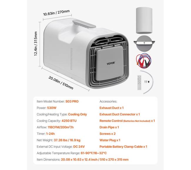 Nešiojamas oro kondicionierius, 4250 BTU6