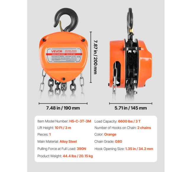 Rankinis grandininis keltuvas 3 t, 3 m6
