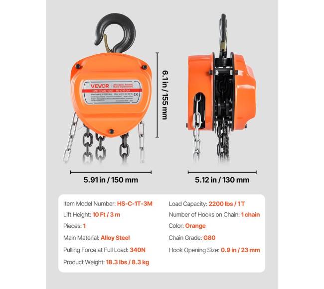 Rankinis grandininis keltuvas 1 t 3 m oranžinis6