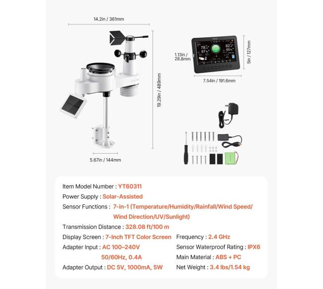 7-in-1 belaidė oro stotis su Wi-Fi5