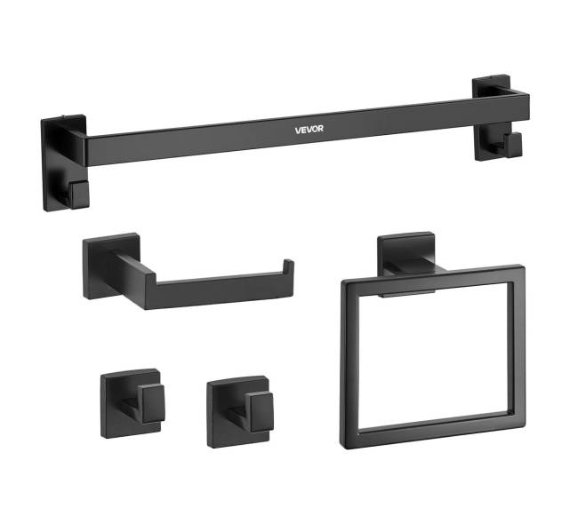 Juodas vonios aksesuarų komplektas, 5 dalių8