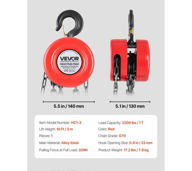 Rankinis grandininis keltuvas, 1 tonos keliama galia6