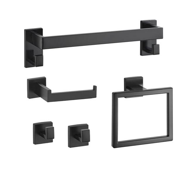 Juodas vonios aksesuarų komplektas, 5 dalys0