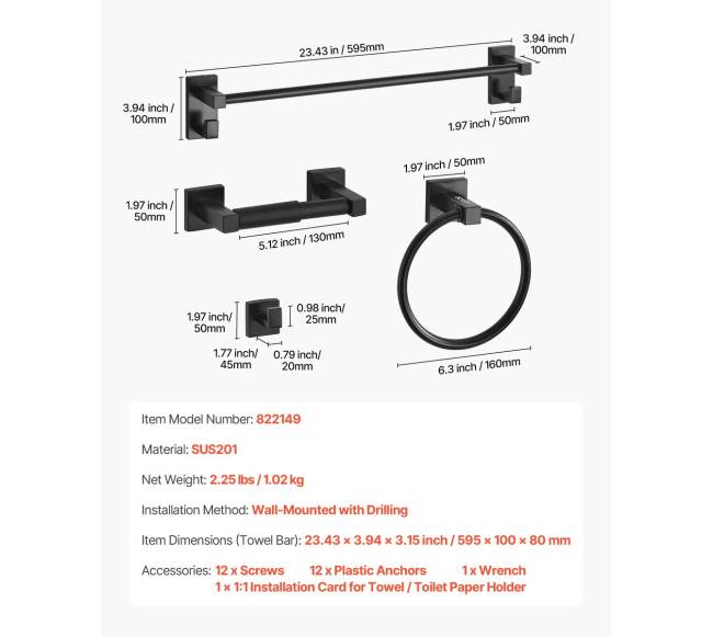Juodas vonios aksesuarų komplektas, 4 vnt.6